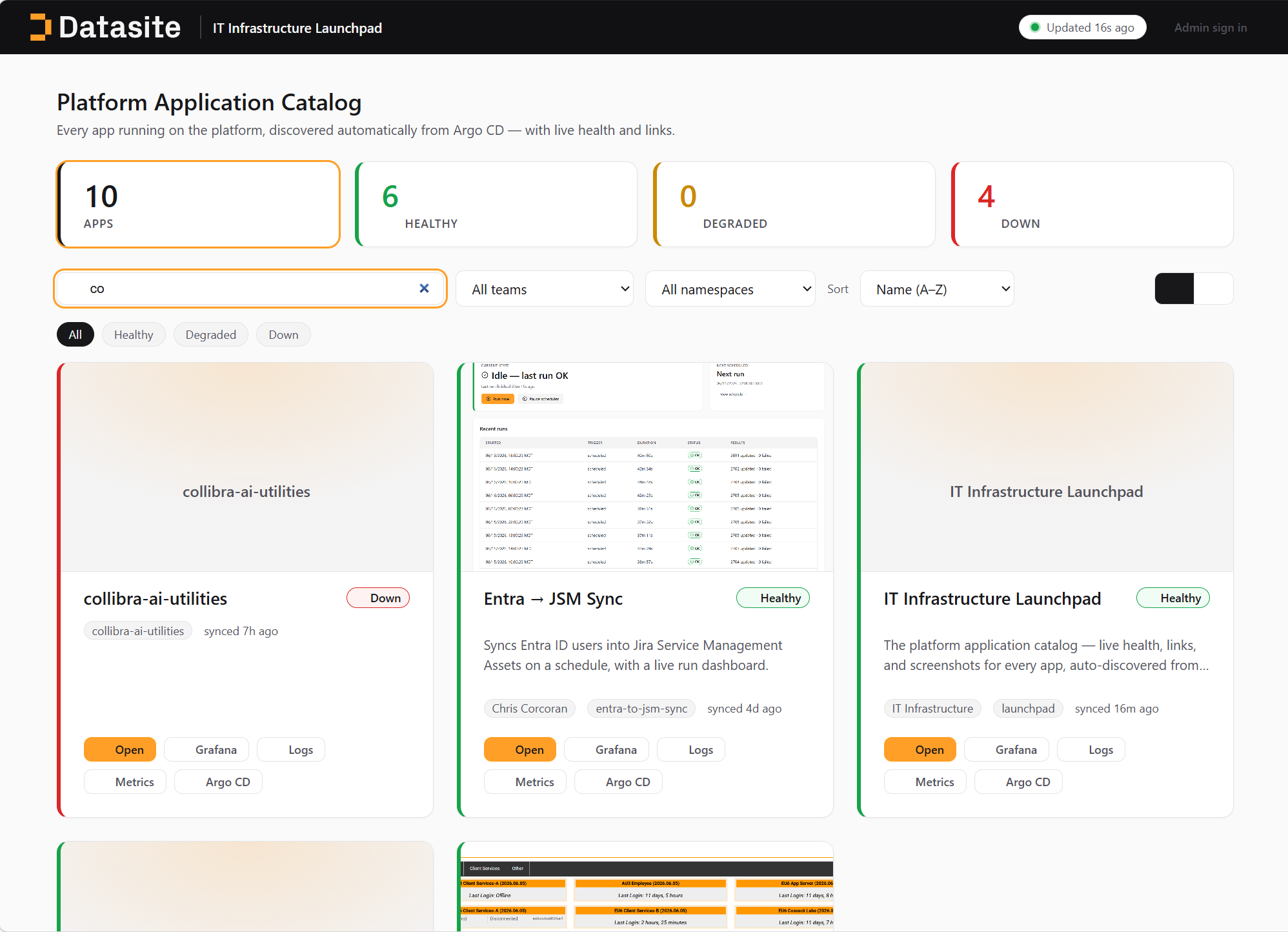 IT Infrastructure Launchpad screenshot